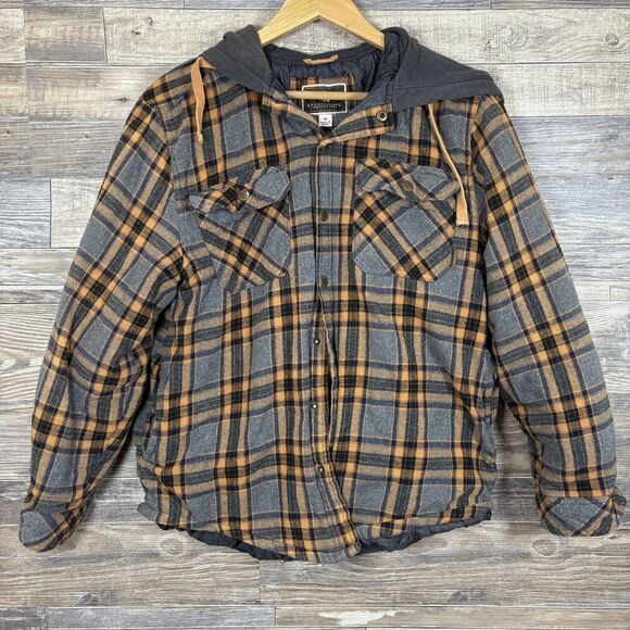 Legendary Outfitters Shirt Jacket Flannel Orange Gray Men’s Full Zip Size Medium - Picture 1 of 8